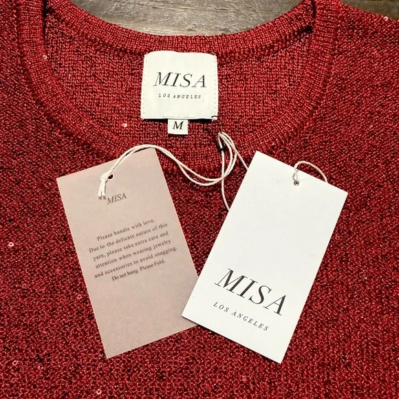 NWT MISA Los Angeles Darya Sparkle Sequin Crop Top in Lipstick Red Sz Medium